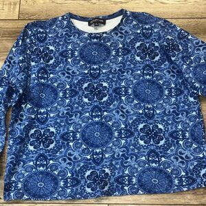 Ladies Size 1X BY Jones New York Pullover Blue Blouse Top